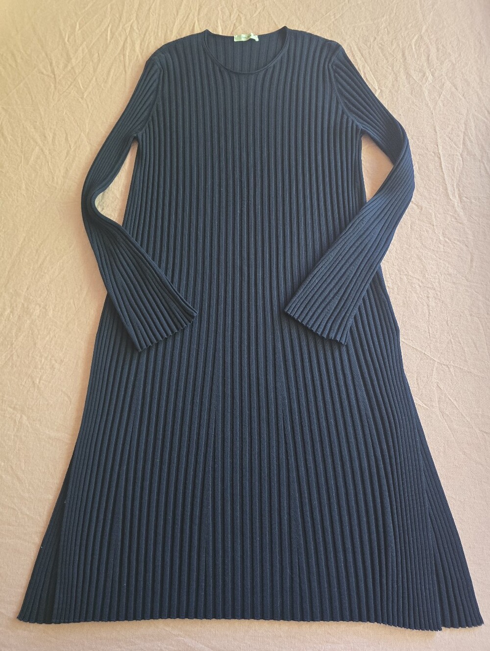 The Row Ribbed Long Sleeve Sweater Dress - Navy Wool